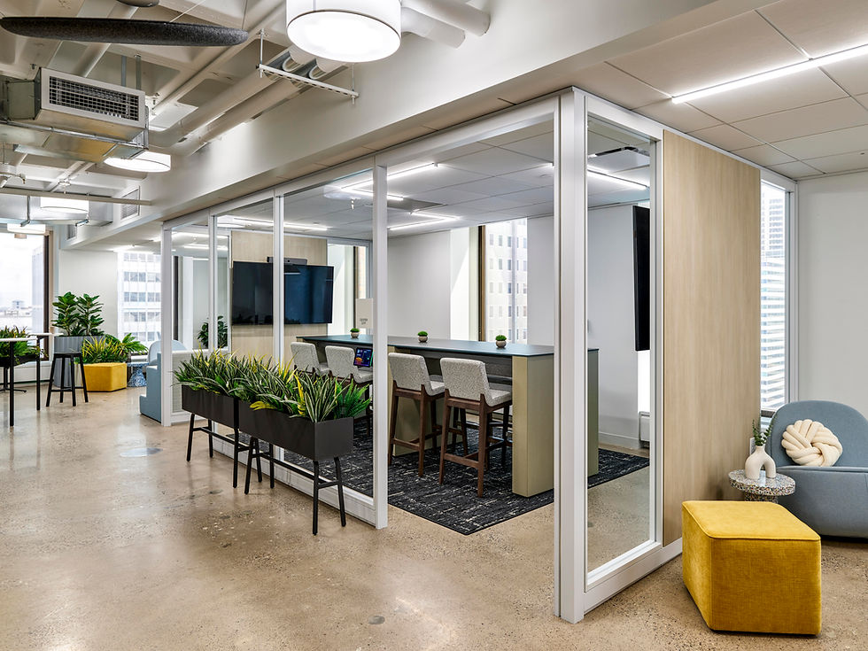 Modern office interior with glass partitions